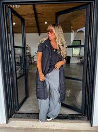 Long Puffer Vest | Red & Black