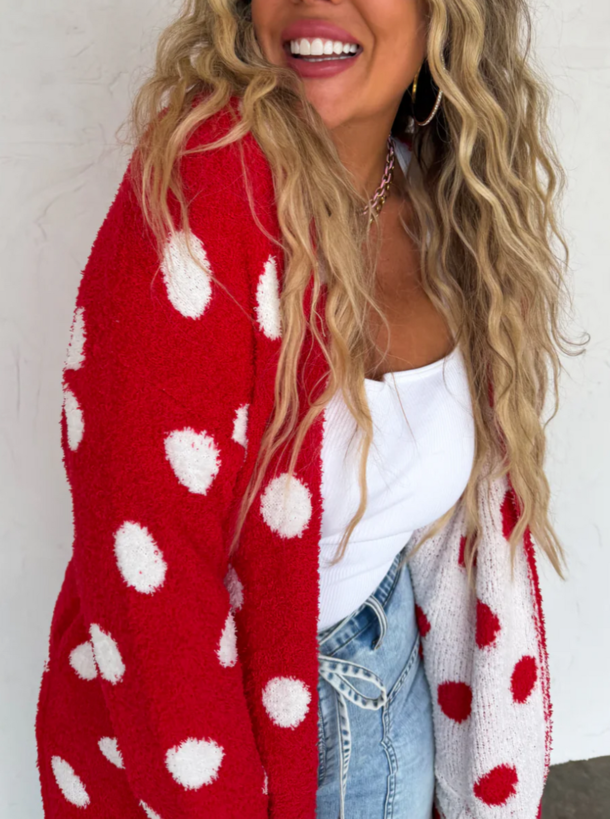 Polka Dot Reversible Cardigan | Red