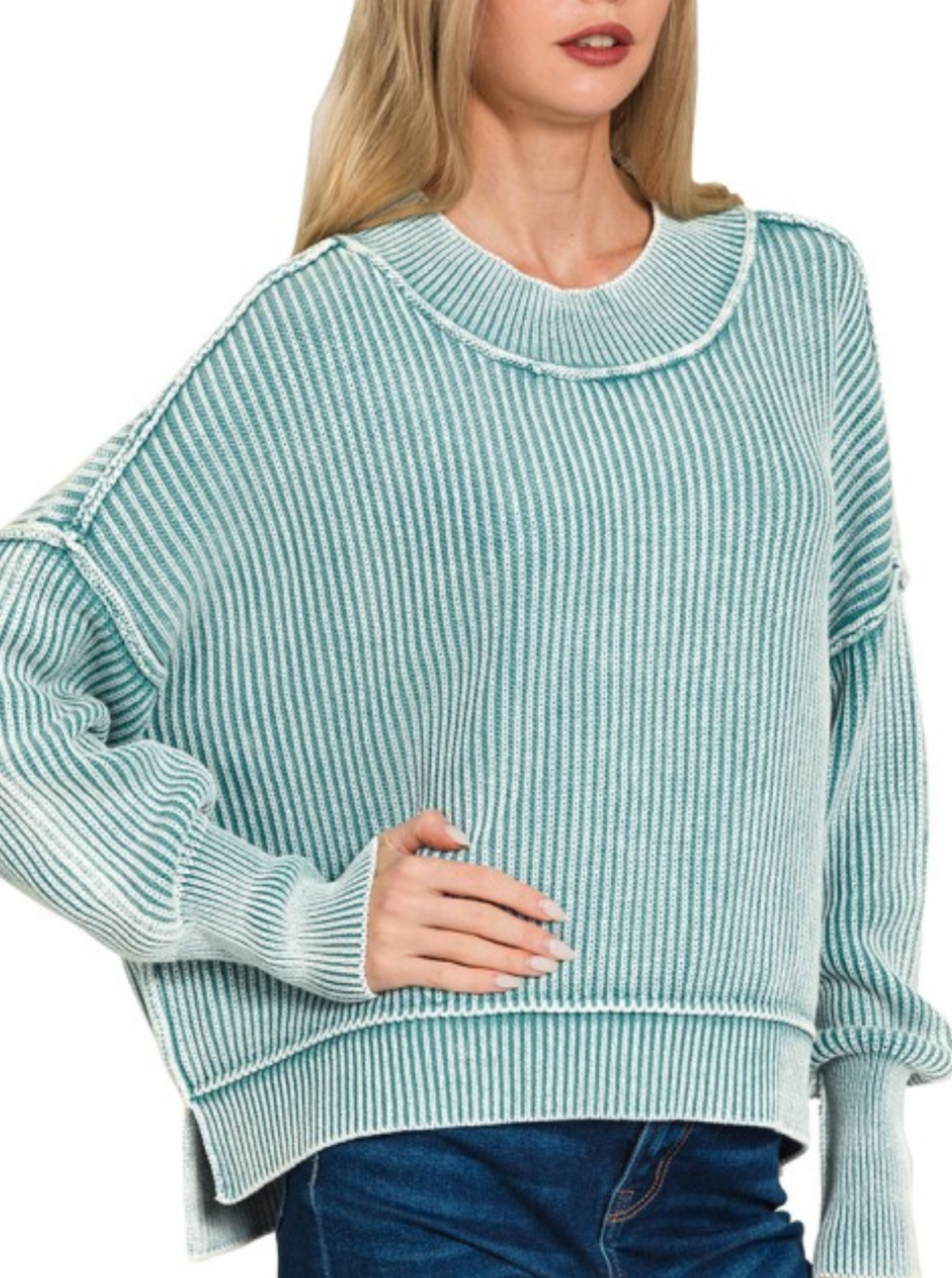 Ribbed Sweater | Fuchsia & Dusty Teal