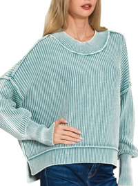 Ribbed Sweater | Fuchsia & Dusty Teal