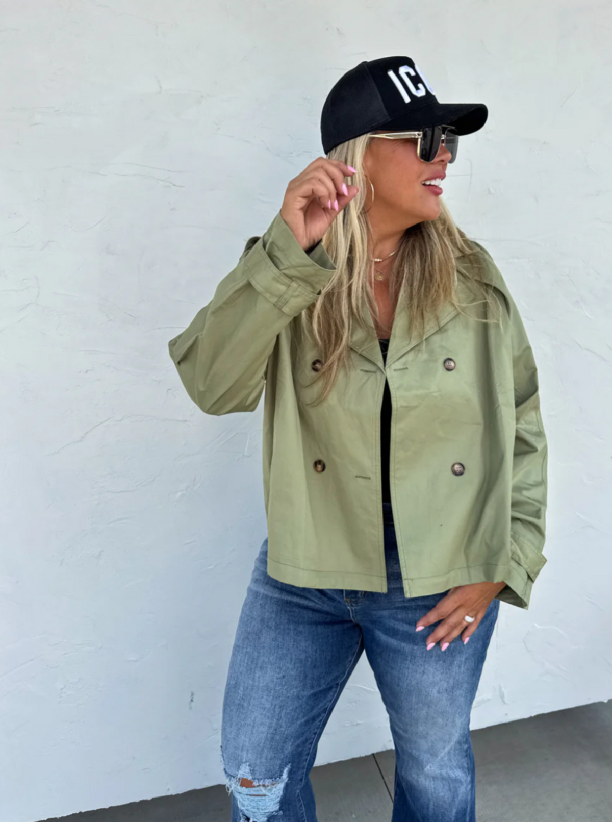 Crop Trench Coat | Olive