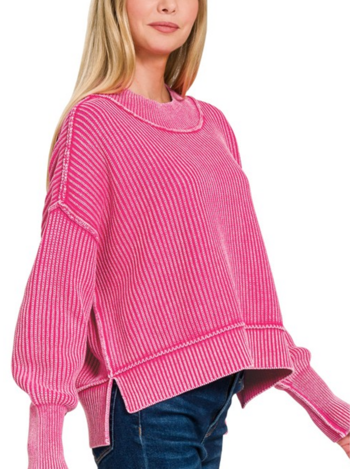 Ribbed Sweater | Fuchsia & Dusty Teal