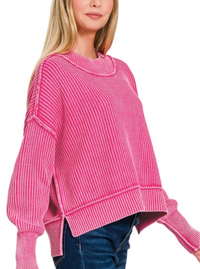 Ribbed Sweater | Fuchsia & Dusty Teal