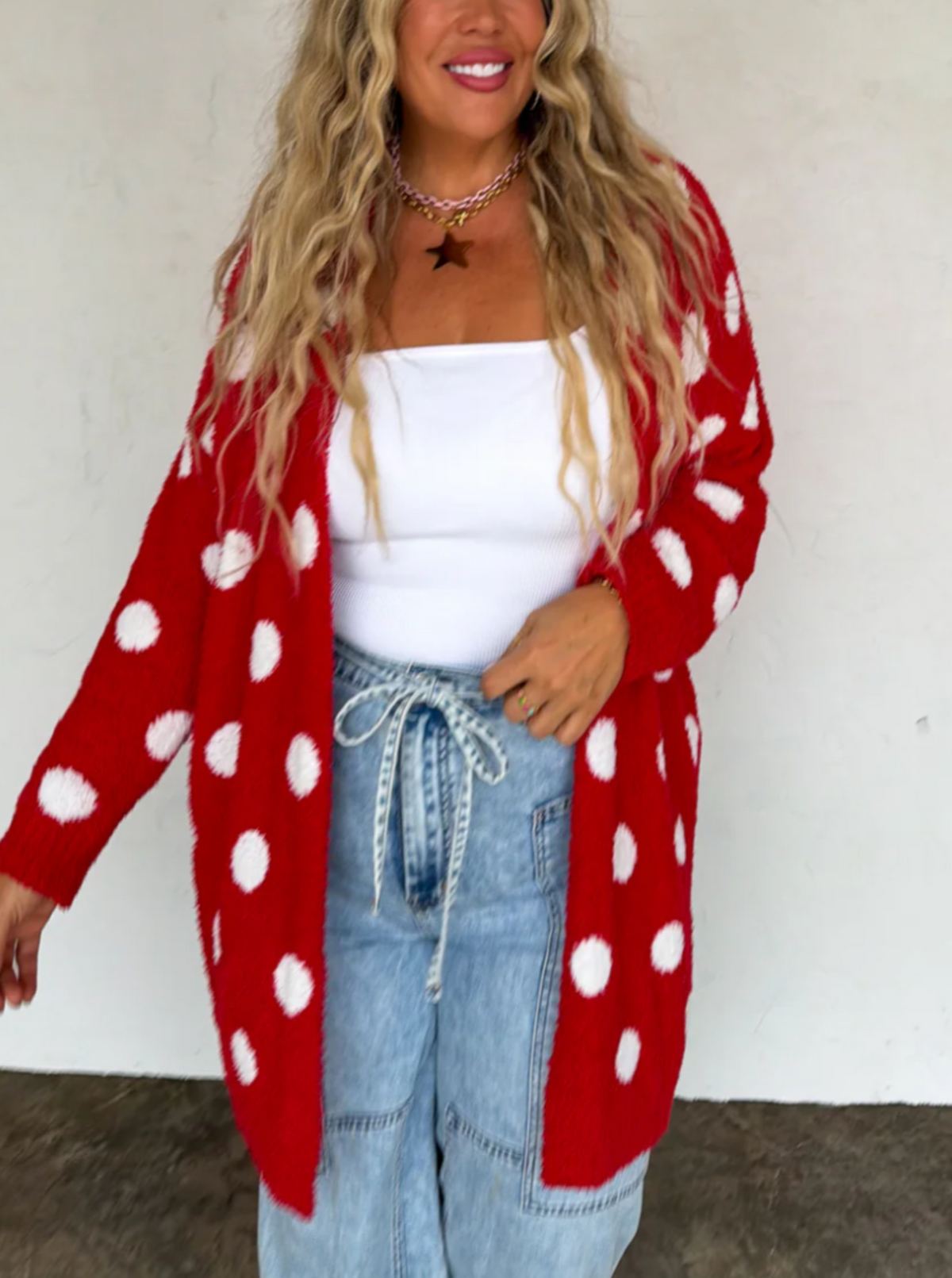 Polka Dot Reversible Cardigan | Red