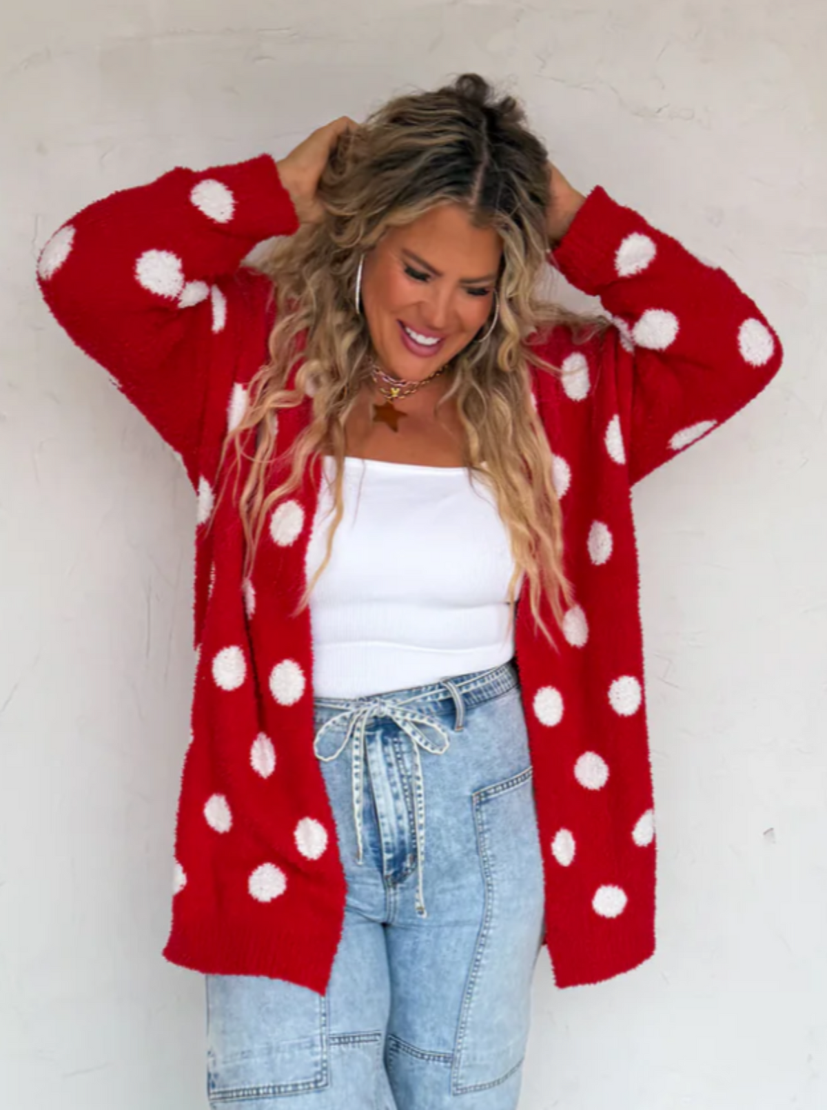 Polka Dot Reversible Cardigan | Red