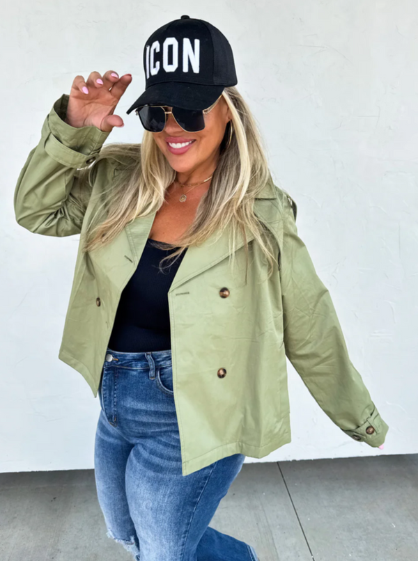 Crop Trench Coat | Olive