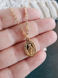 Virgin Mary or Sacred Heart of Jesus Necklace | Gold