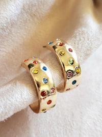 Rainbow Jewel Hoop Earrings | Gold