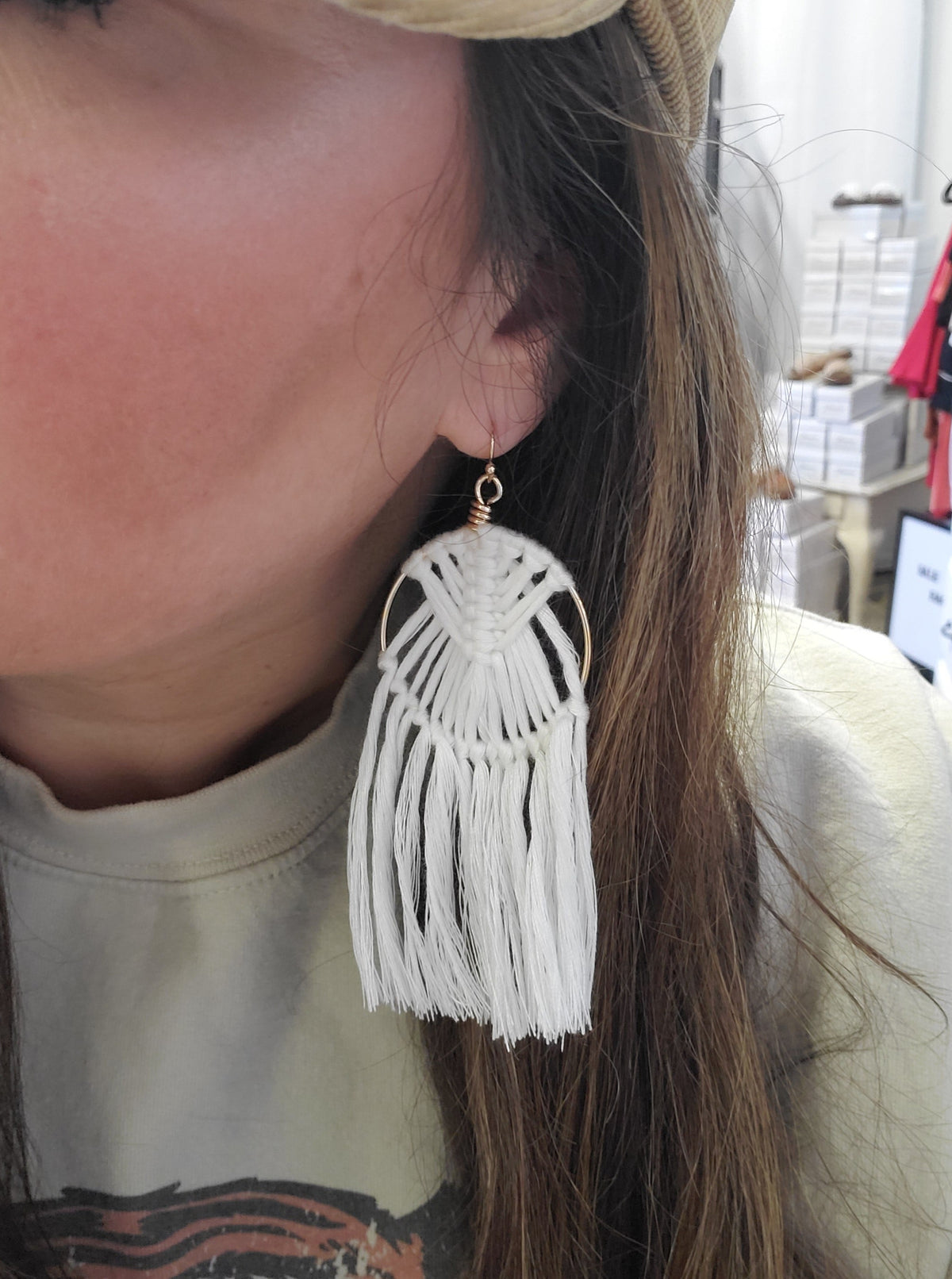 Boho Thread Earrings | White