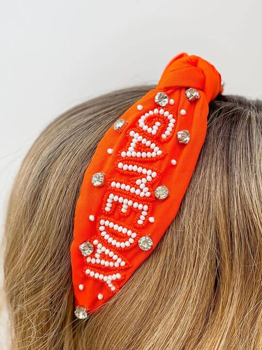 Game Day Embellished Headband | Orange & White