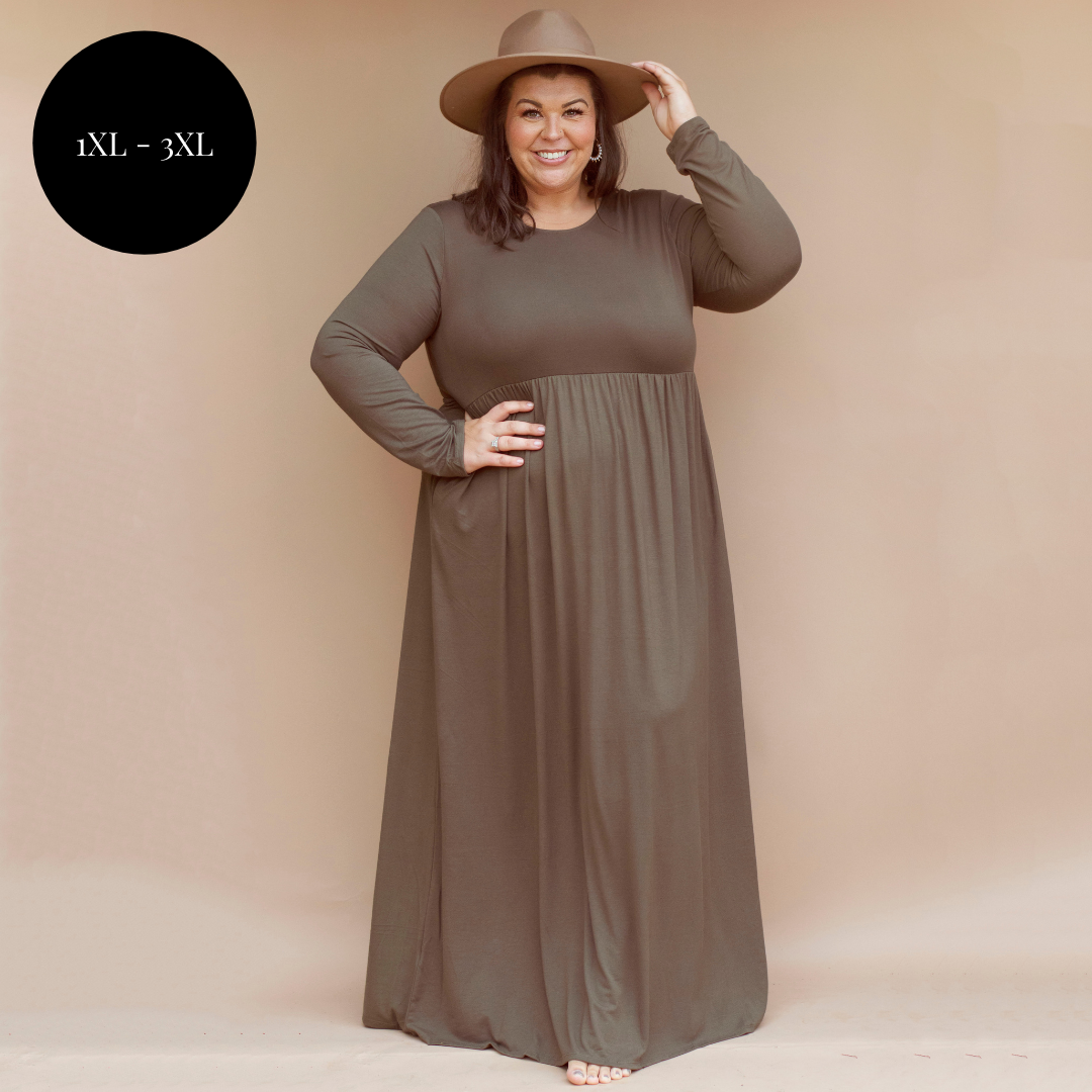 Madeline Maxi Dress in Olive - {Curvy}