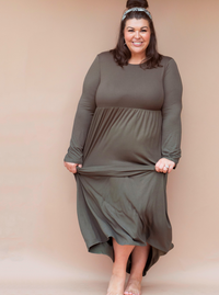 Madeline Maxi Dress in Olive - {Curvy}